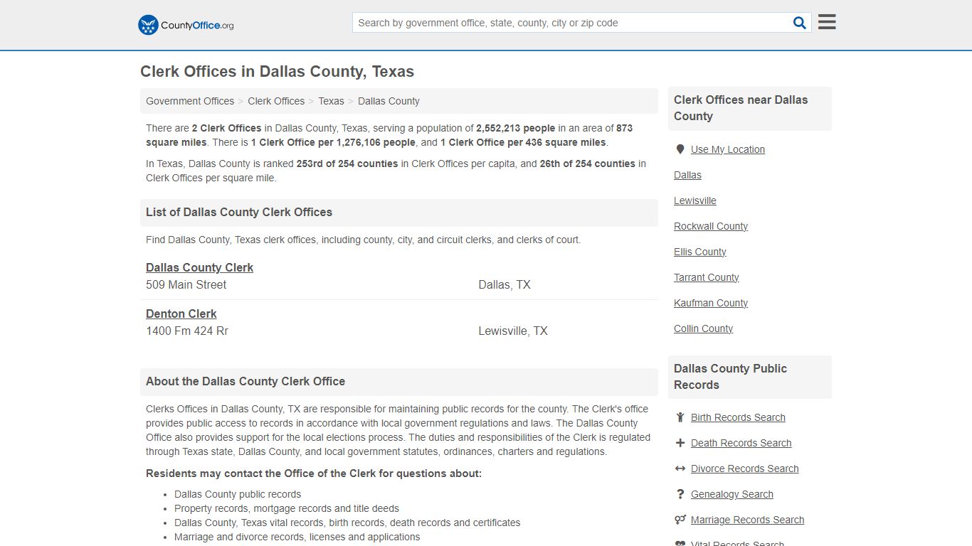 Clerk Offices - Dallas County, TX (County & Court Records)